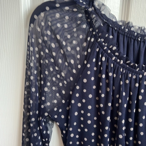 KATE & Lily Navy Blue‎ Polka Dot Long Sleeve Sheer Midi Dress Size 8 - Picture 3 of 11